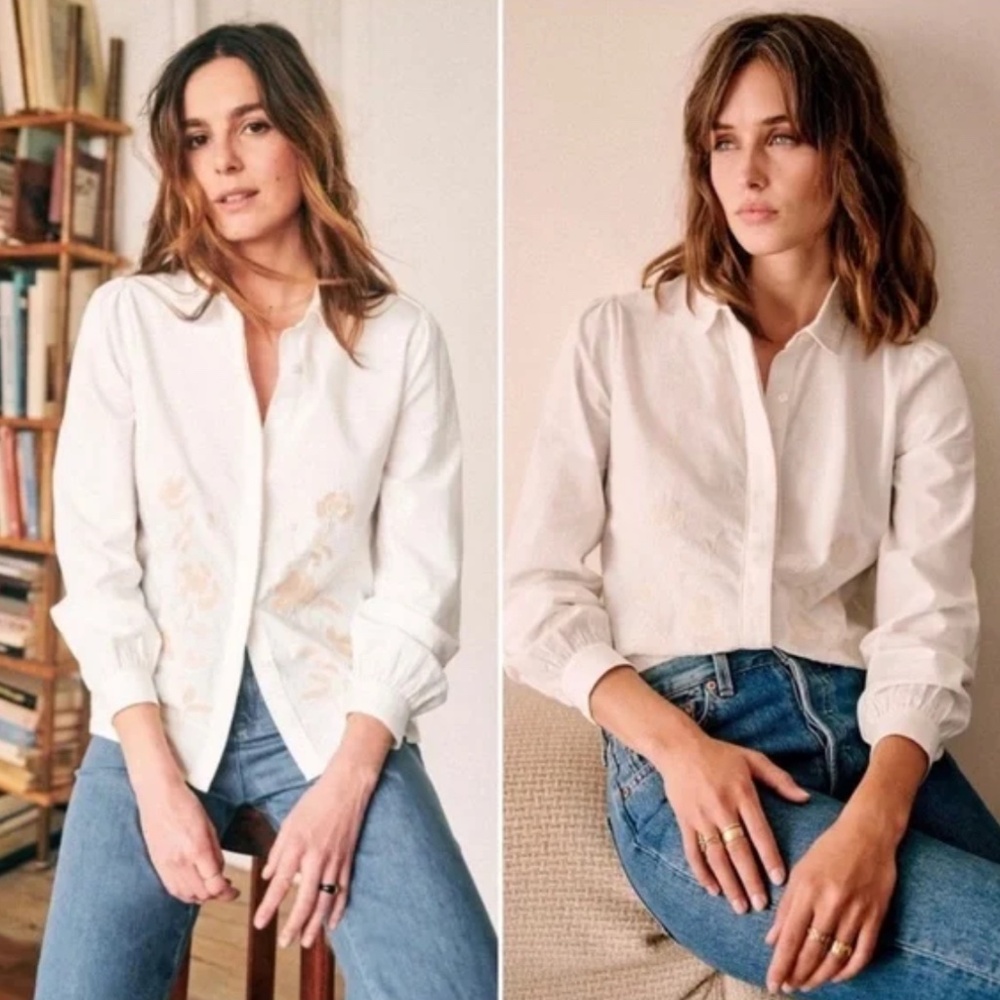 NEW with tags Sezane Monica Embroidered button down shirt